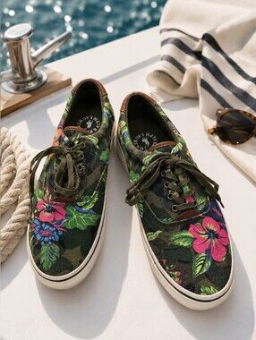 Polo Ralph Lauren Green Tropical Floral Camo Deck Sneakers. Mens 10 D